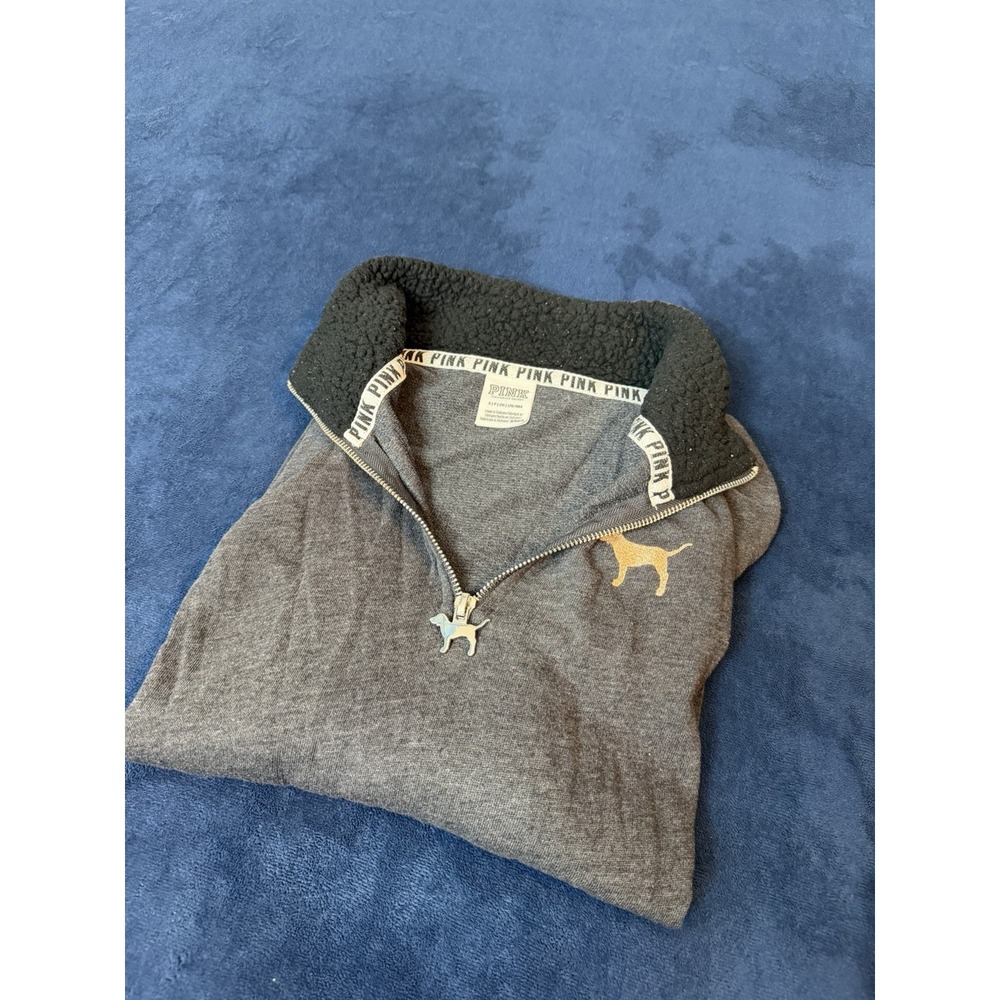 PINK Victoria's Secret Gray Gold Quarter Zip Sweatshirt Jacket S